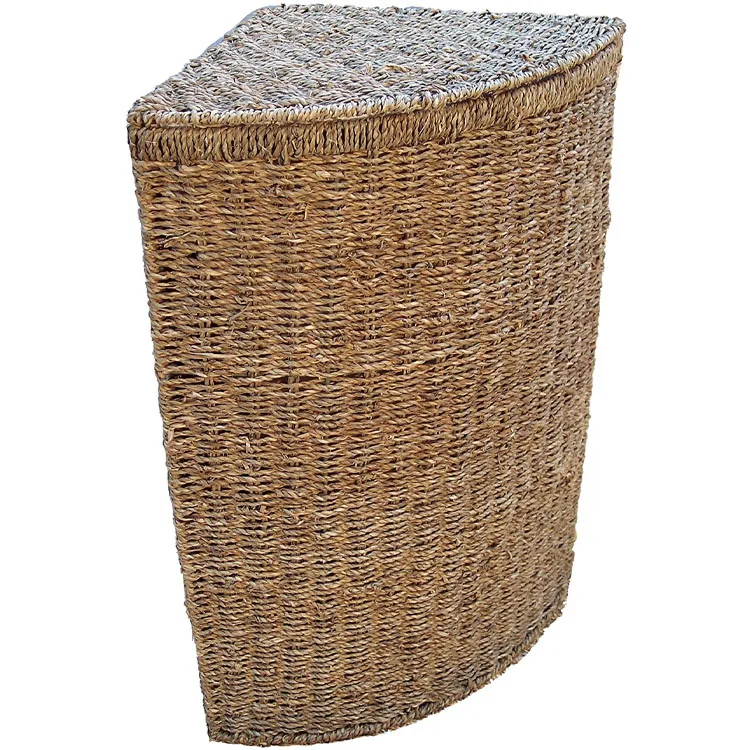 Large Seagrass Corner Linen Laundry Basket With Lid,Seagrass Storage