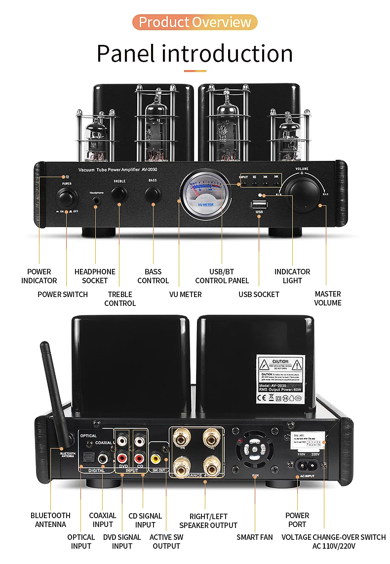 Fashion Design Home Theatre 30w*2 Stereo Tube Amplifier With Usb/bt ...