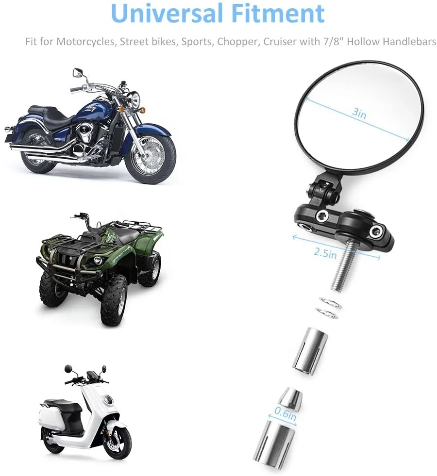 Cheap Universal 3 Inch Round Motorcycle Rearview Mirrors Foldable Bar End Side Motorcycle Mirror