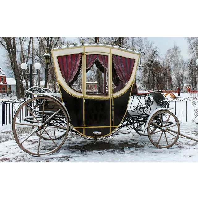 ビクトリアンスタイル 金属製馬車 ビクトリア朝風ブローアム馬車ボックス型カバー付き雪上乗車豪華