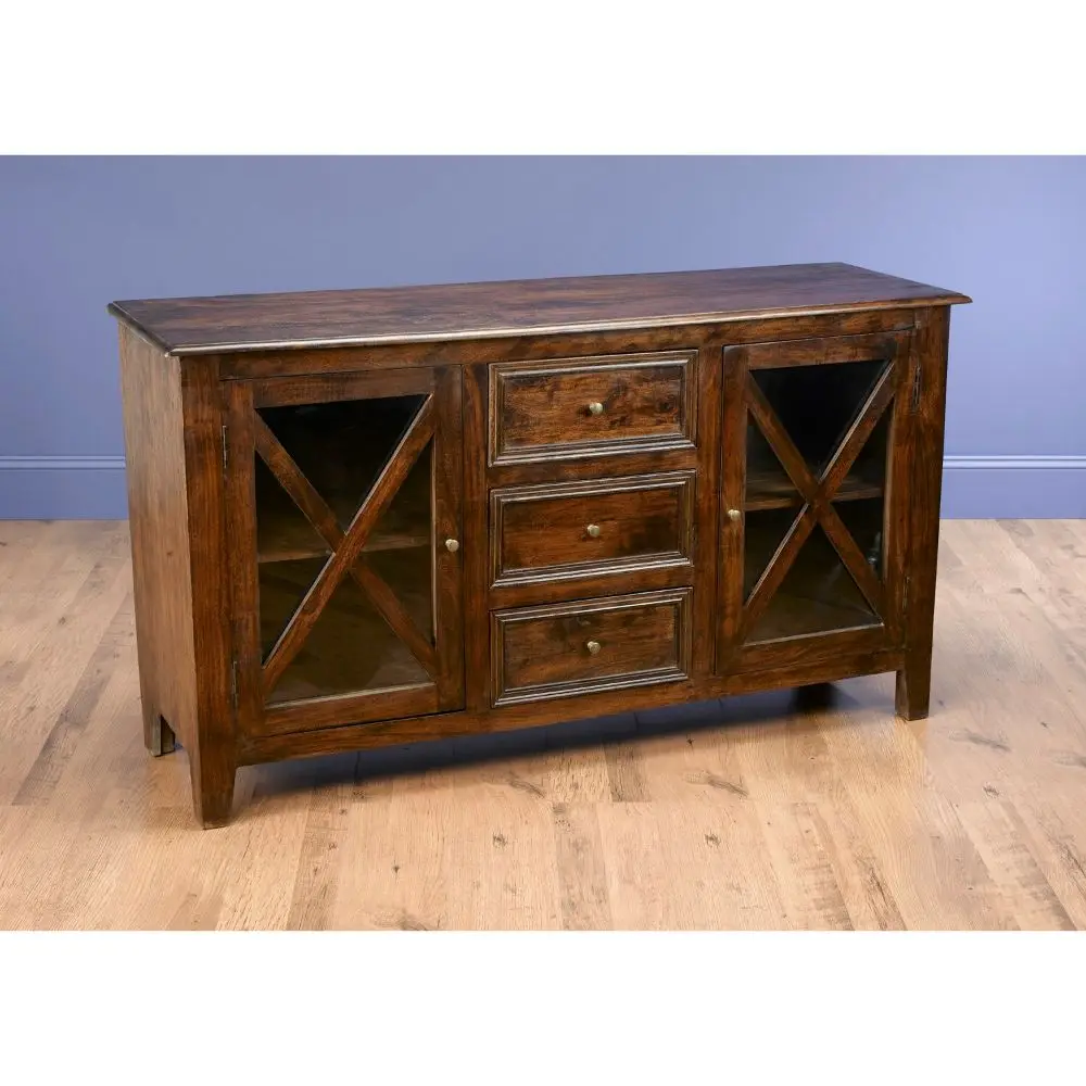 工業用ヴィンテージマンゴーウッドサイドボードキャビネットjodhpur無垢材素朴なサイドボードビュッフェcredenza、3つの引き出しと2つのドア Buy インド手芸家具,産業