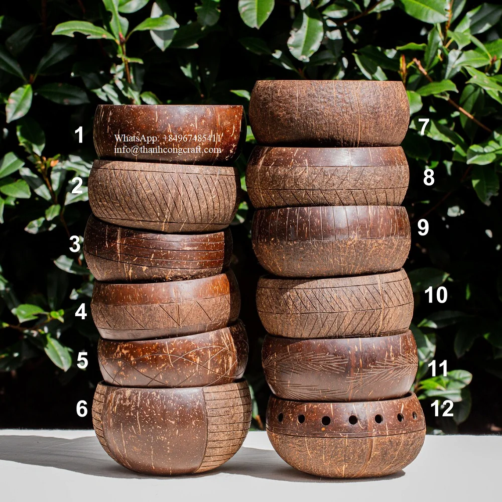 Cheap Engraved Pattern Carved Coconut Shell Bowls Vietnam