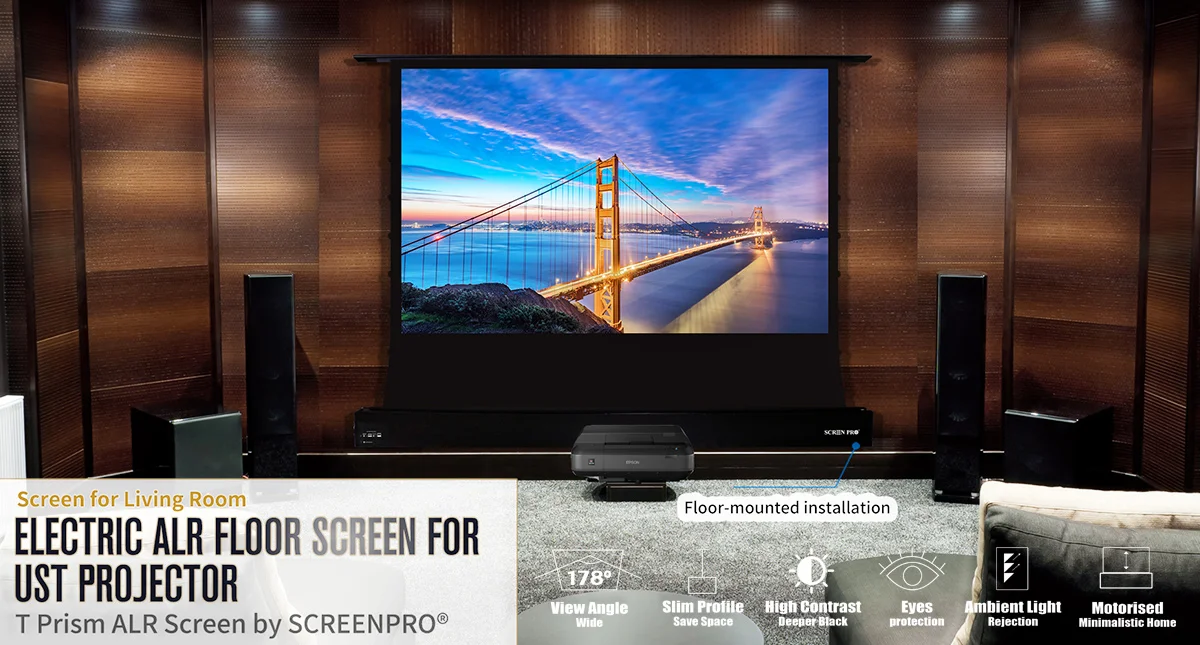 Screen Pro 150 Inch Tprism Antilight Floor Rise Projector Screen Alr Ultra Short Throw