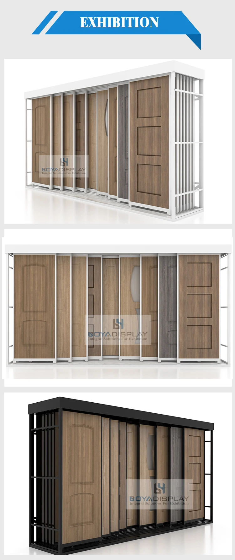 Customized Wood Door Rack Sliding Display Stand Rack Security Door