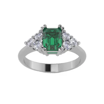 High Quality White Gold Emerald Ring With Diamonds Italian Handmade Design For Engagement And Wedding
