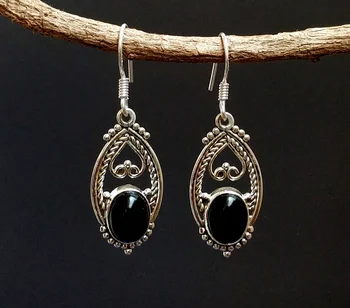 Women Jewelry Semi- Precious Stone Earrings Black Onyx Dangle Drop Earrings