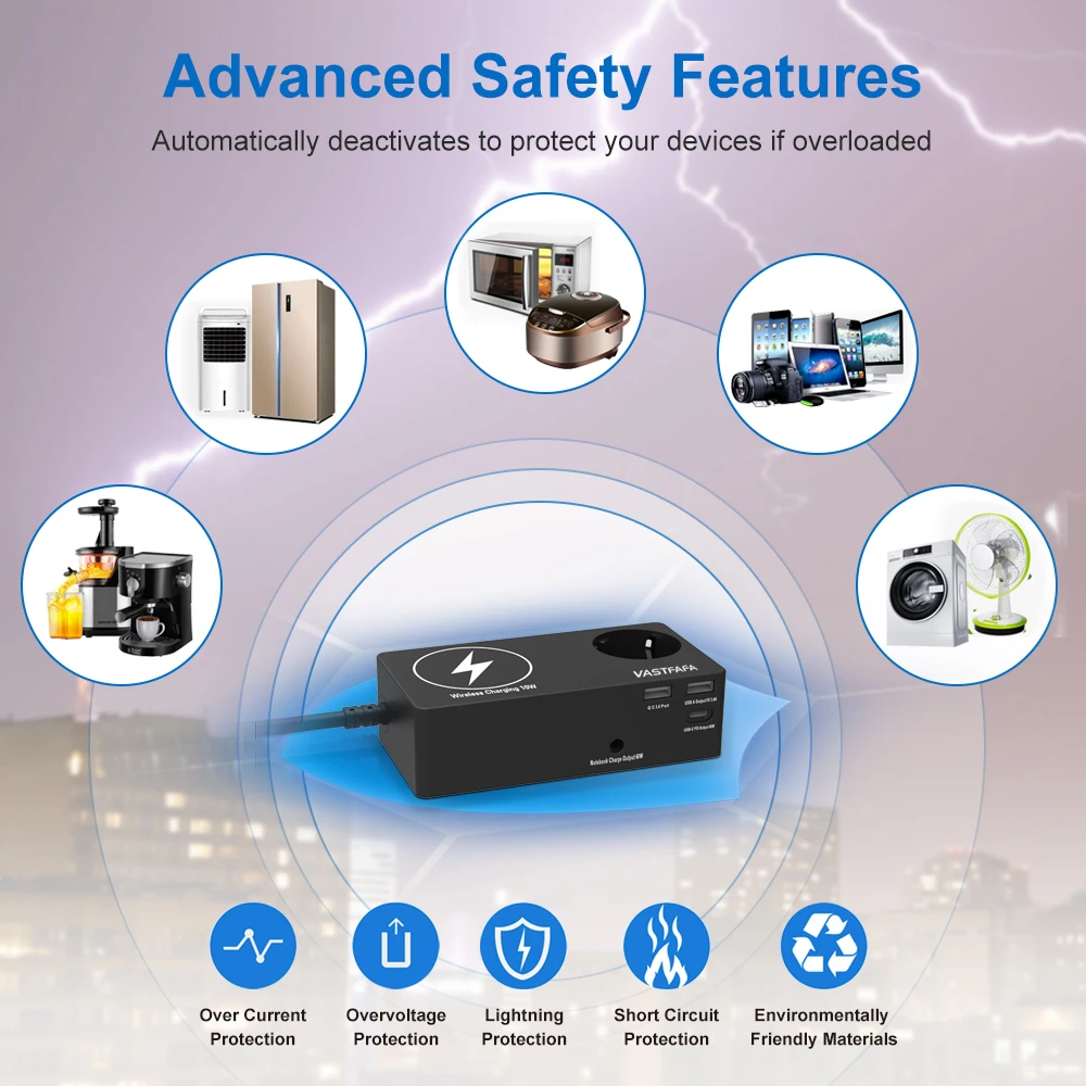 VASTFAFA 6 в 1 ЕС удлинитель USB стабилизатор