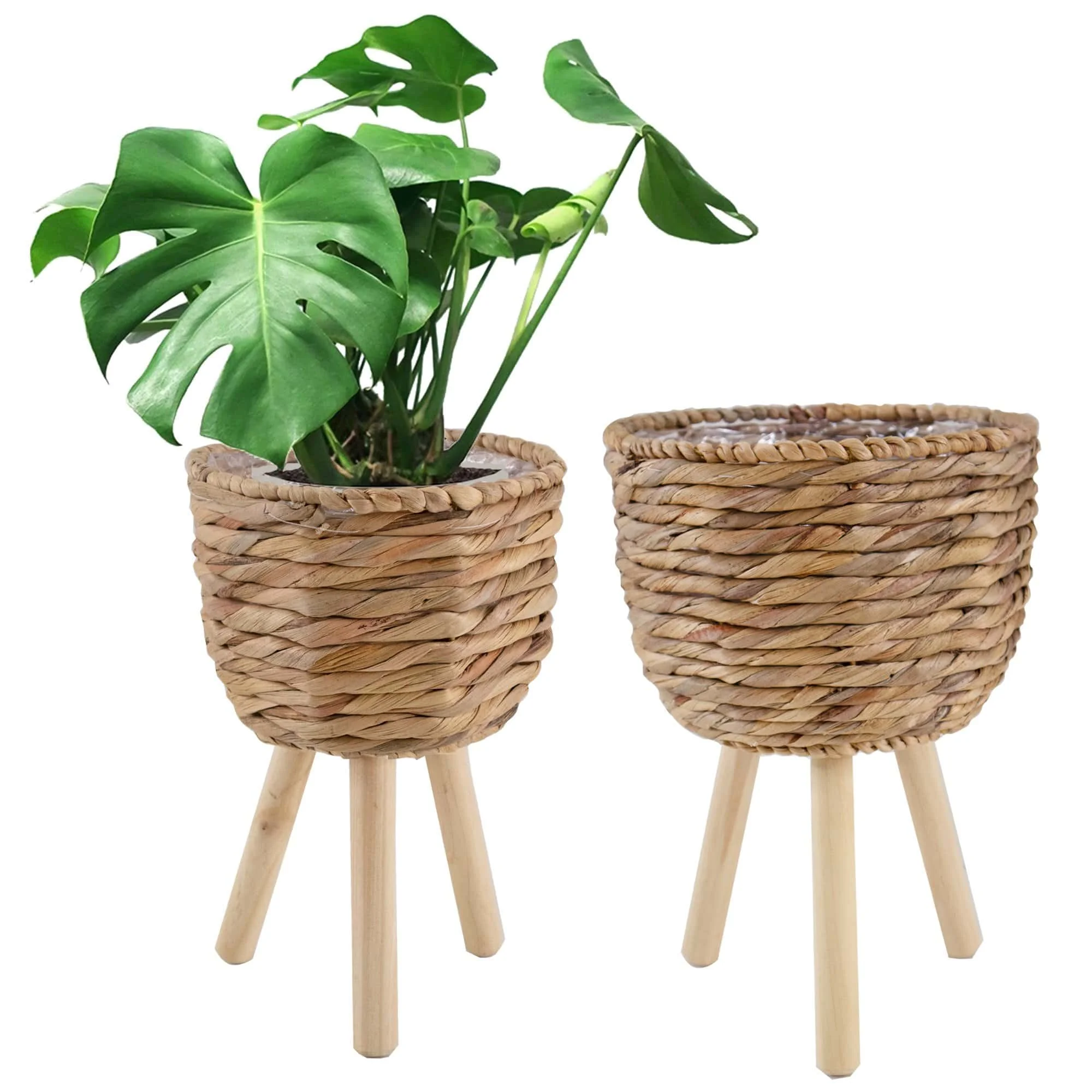 Set Of 2 Lovely Bamboo Wicker Planter Basket W Removable Legs,Plant Pot