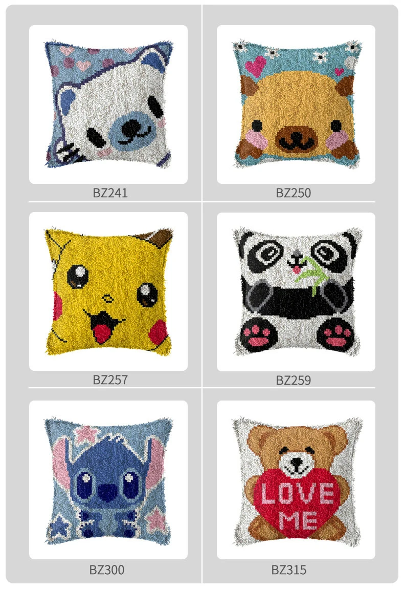 Animal Series Latch Hook Rug Kits Bear 3D Segment Embroidery Pillow Wool Cross Stitch Carpet Embroidery DIY Pillow noodpakket