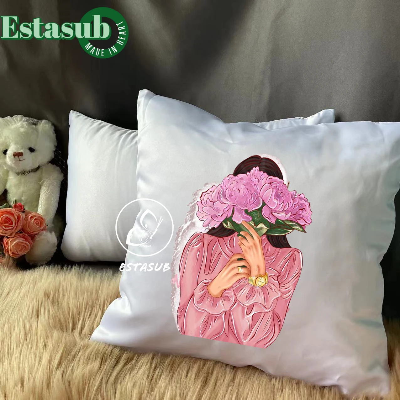 White Satin Custom Sublimation Blanks Pillow Case Cushion Cover In Bulk
