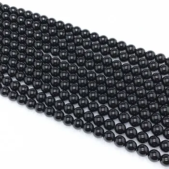 High Quality Natural A Grade Round Smooth Black Tourmaline Beads For DIY Bracelets Jewelry Making