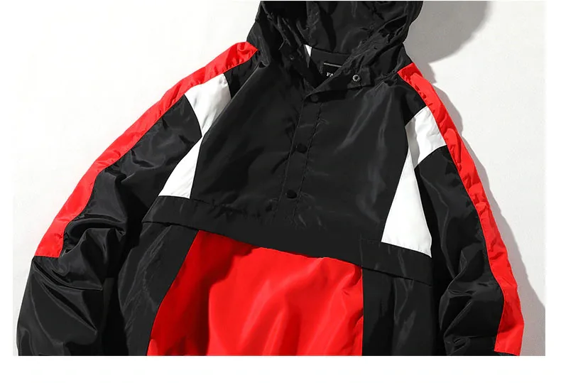 Men Windbreaker Korean Hooded Bomber Jackets Patchwork Jackets Coats Japanese Street wear Vintage waterproof jacket