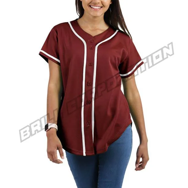 Buy the Womens Red White Short Sleeve V-Neck Button Front Baseball