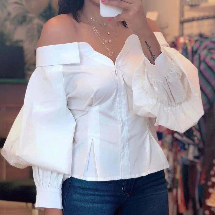 New Stylish Young Girls Wearing Long Sleeve American Style Fancy White Tops and Blouses