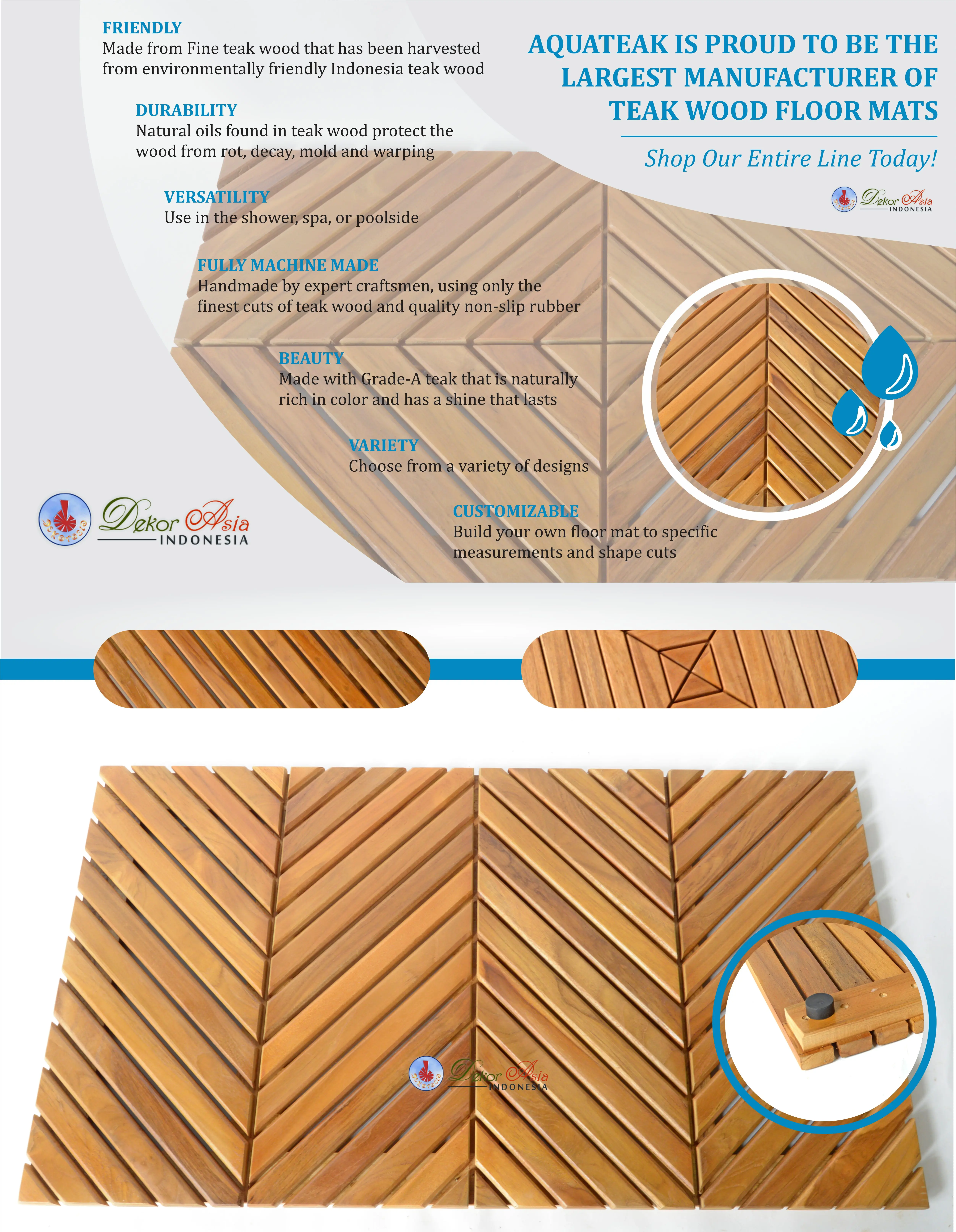 Design Your Own: Custom Floor Mat - Aqua Teak