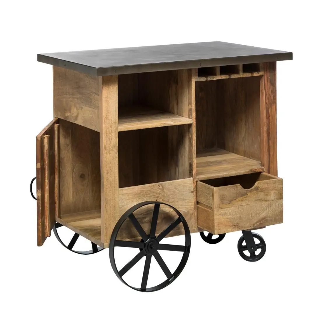 Modern Farmhouse Solid Wood Durable Bar Cabinet with Metal Base and Chairs Home Furniture for Living Room Home Decor