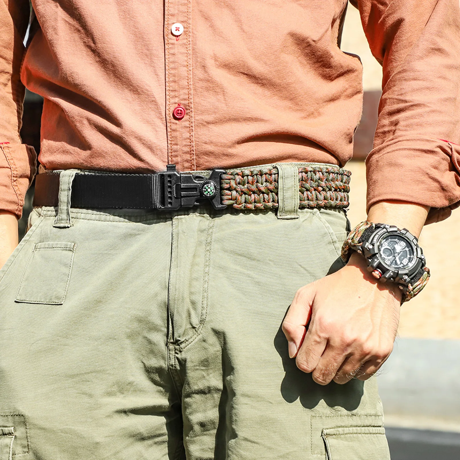 Energinox Открытый Кемпинг пеший Туризм выживающий паракордиальный Тактические пояса с компасом пять стартер свисток пряжка