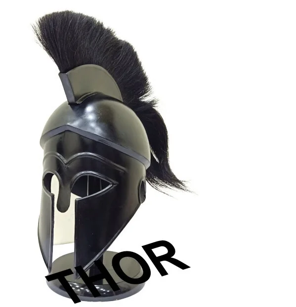 Medieval Greek Corinthian Troy Helmet with Black Plume Armor Knight Spartan Helm 