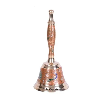 Traditional Brass Meenakari Work Hand Bell for Home Temple Pooja Bell Gifting Purpose (4 Color available) 1 Pcs.