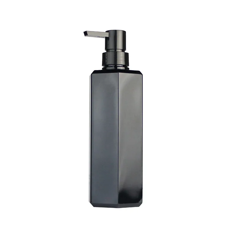 600ml Customizable Press Pump Shampoo Shower Gel Refillable Plastic Bottle Black Special-shaped Pentagonal Body Milk Pet Bottle