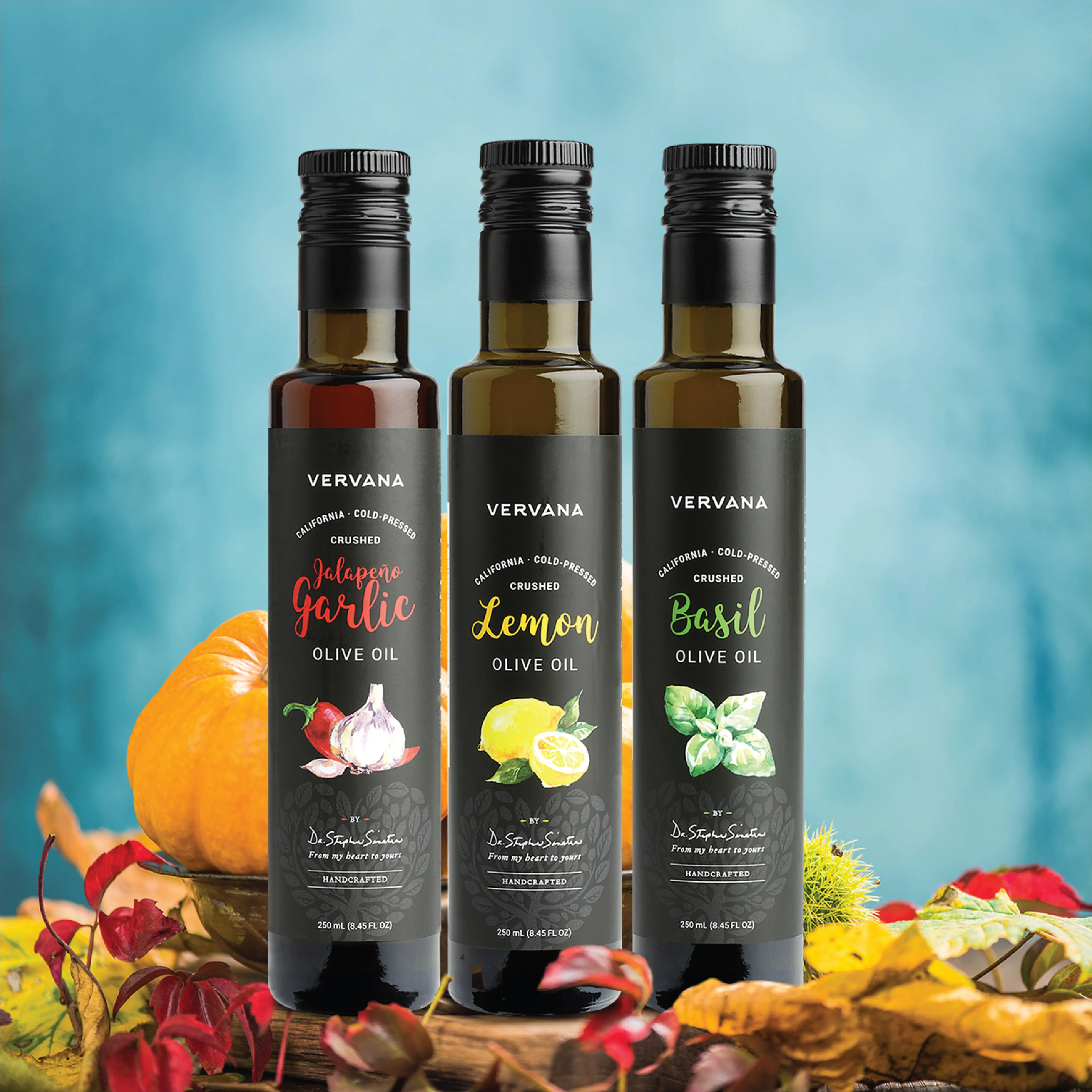 Customizable Gourmet Olive Oil Gift Set with 3 Vervana California Extra Virgin Flavored Olive Oils (250 ml each) of Your Choice