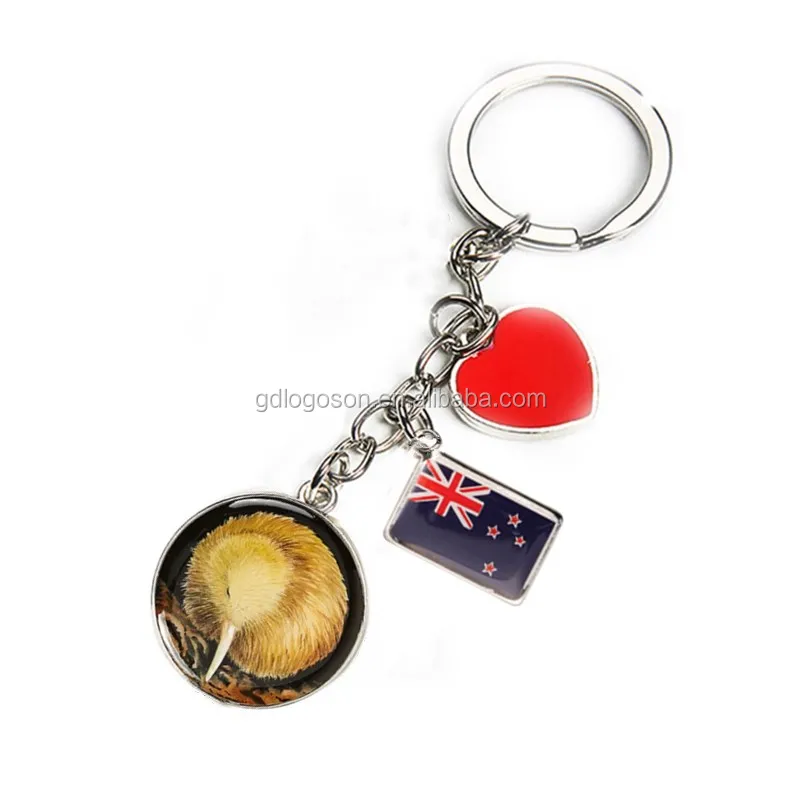 New Zealand Flag National Colours Quality Leather and Chrome Keyring 