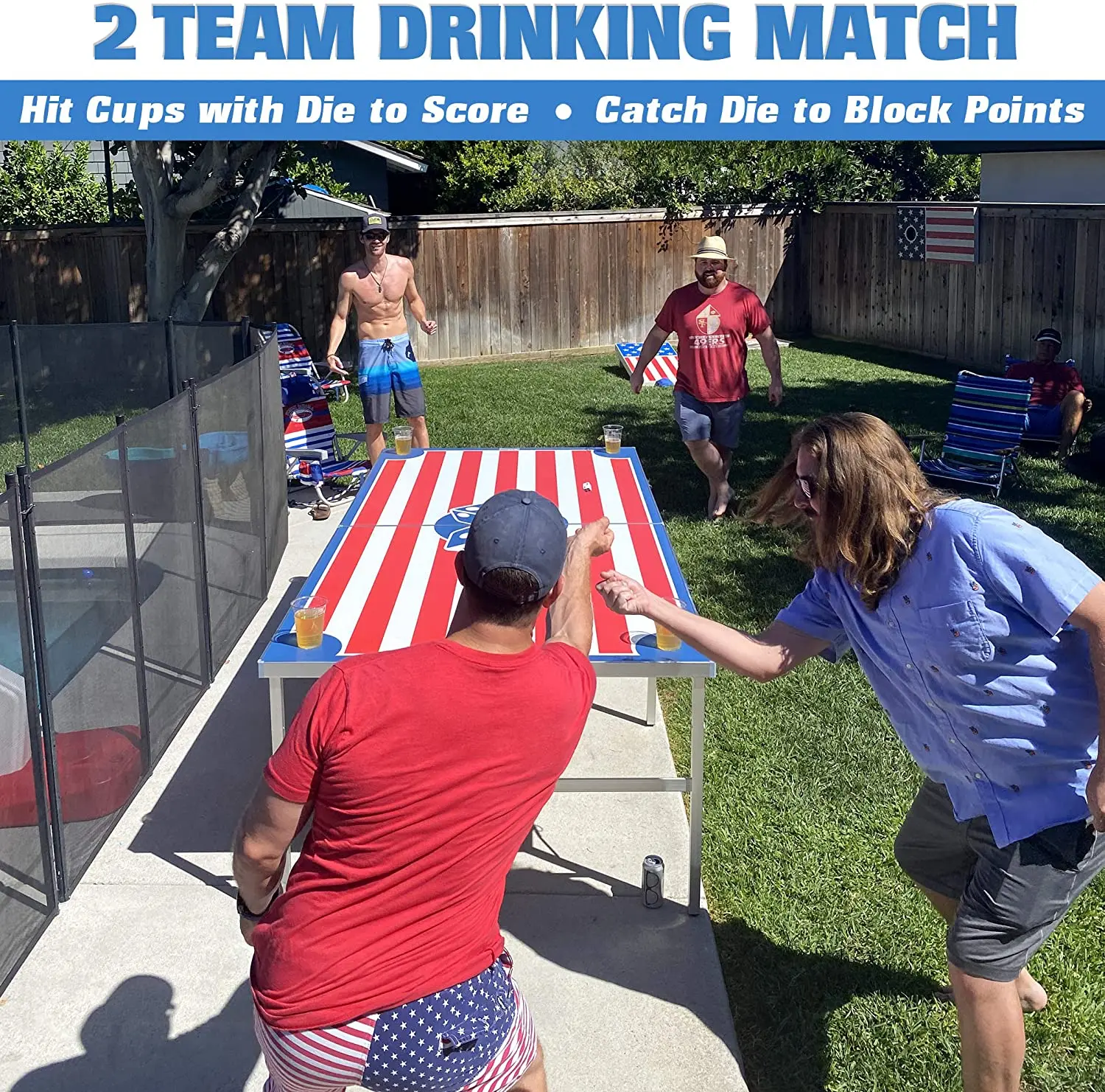 8 Foot Cool American Flag Beer Die Table Folding Aluminum Beer Pong