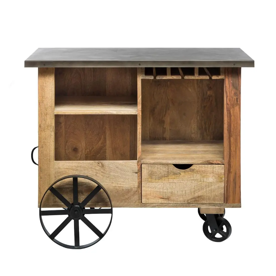 Modern Farmhouse Solid Wood Durable Bar Cabinet with Metal Base and Chairs Home Furniture for Living Room Home Decor