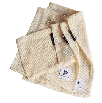 Custom recycle organic drawstring biodegradable produce cotton mesh grocery shopping foldable store muslin reusable storage bag