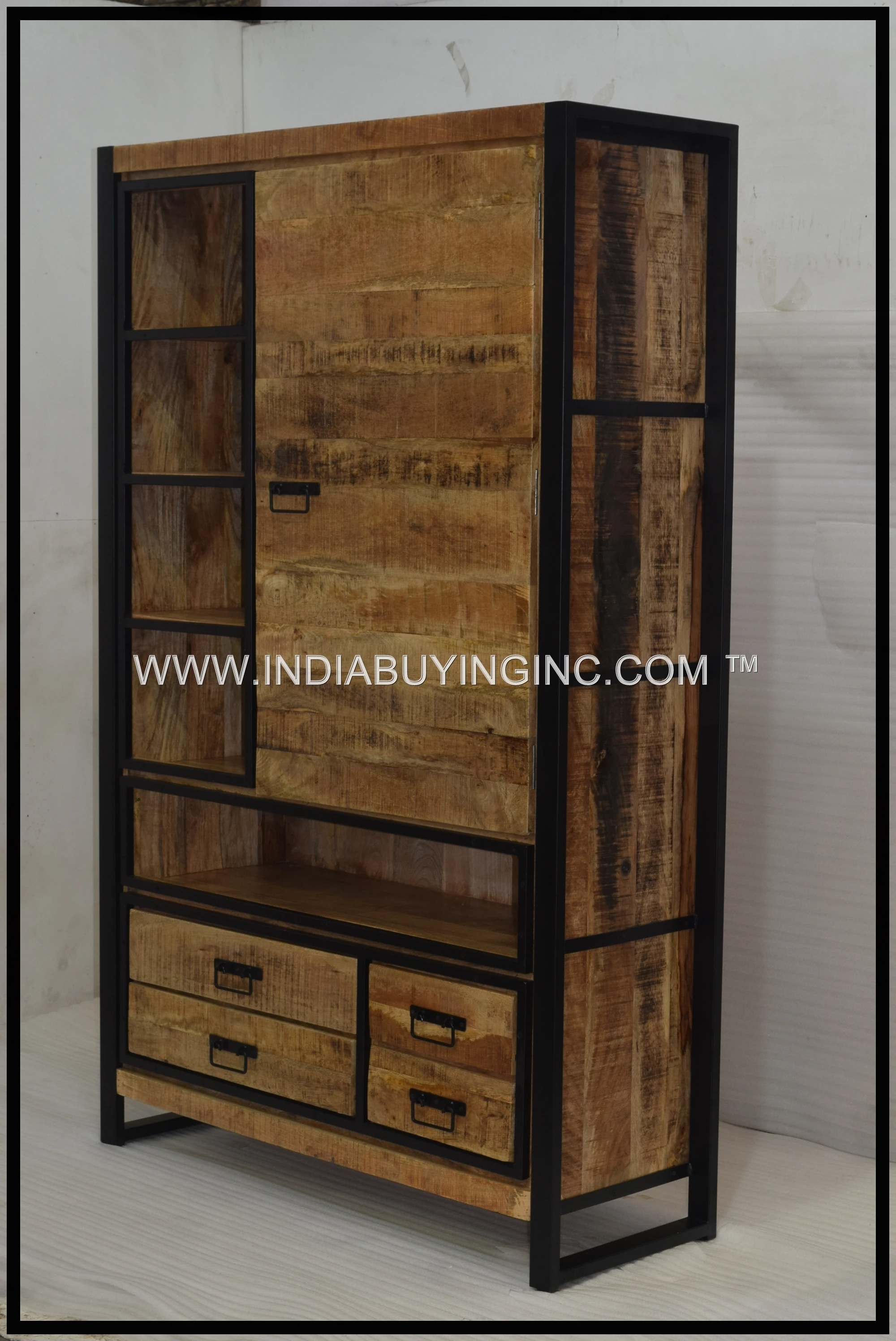 Хит продаж, шкаф для хранения стеклянных дверей из массива манго, изготовленный из высококачественного железа и дерева для дома и отеля