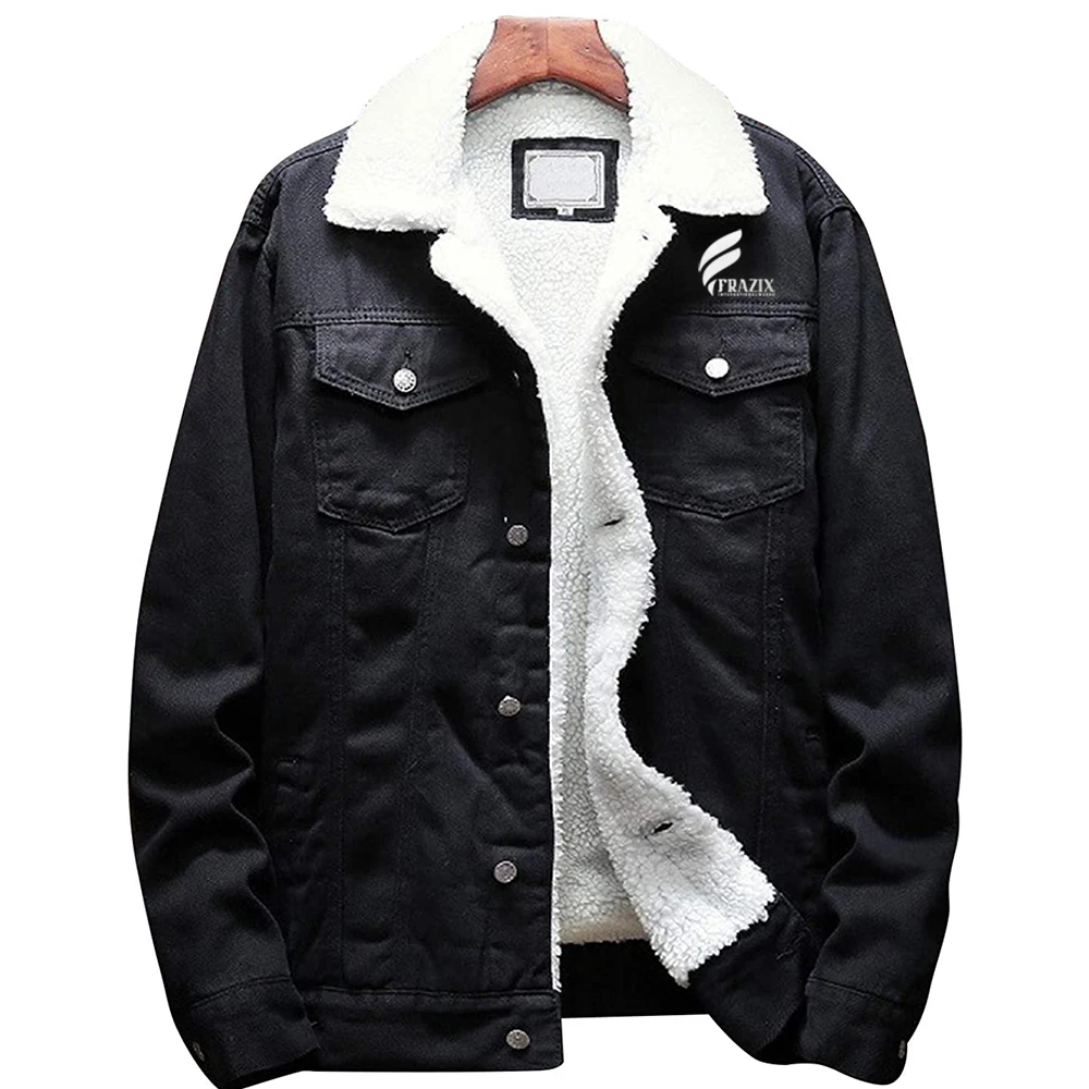 Custom Logo Winter Denim Jeans Inside Fur Jacket for Men-Waterproof & Breathable