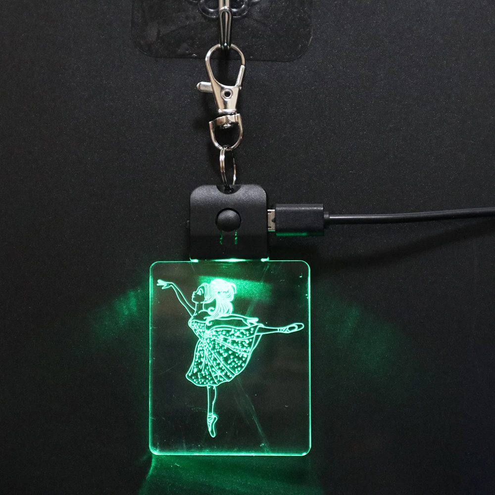 Custom Rechargeable Led Key Chain Transparent Acrylic Key Holder Ballet