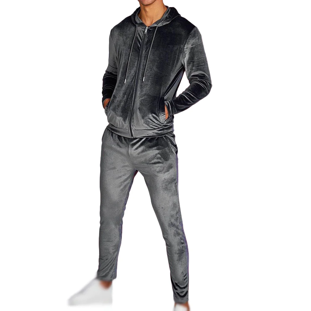 grey velvet tracksuit mens