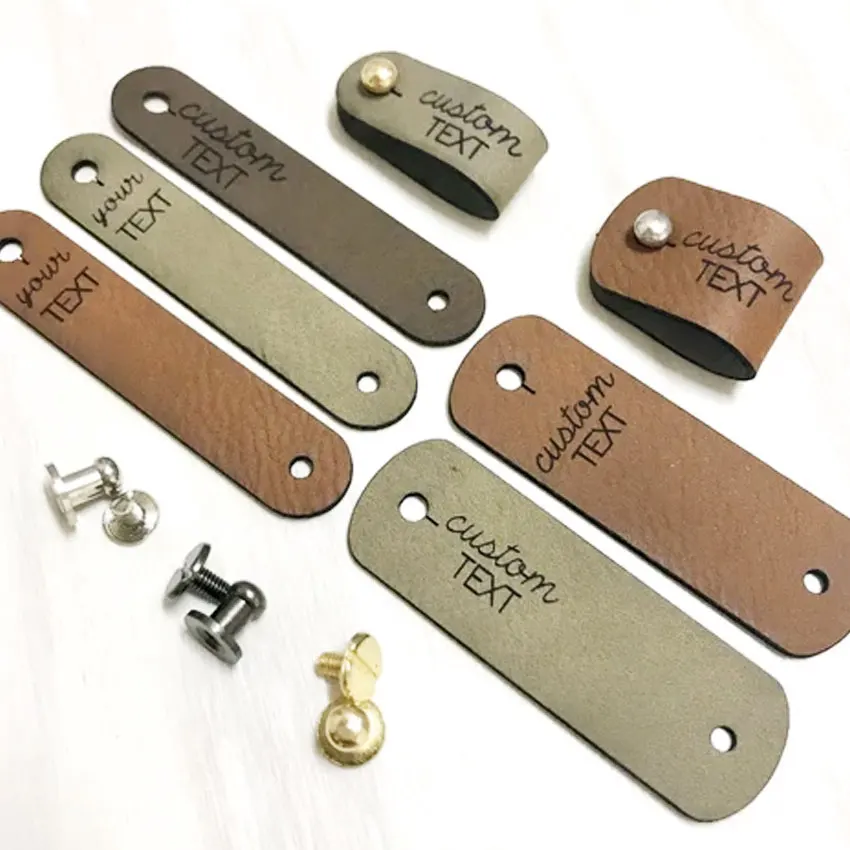 Custom Debossed Logo Handmade Knitting Label Faux Leather Rivet Tags