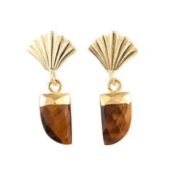 LES POULETTES BIJOUX - Orecchini Placcati Oro Con Mini Cerchi E Perla In Occhio Di Tigre, Regalo In Cofanetto, Made In Europe