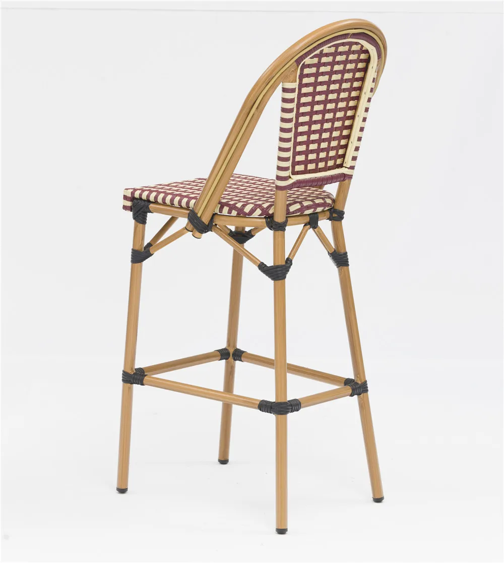 Hot selling  aluminum PE rattan  high bar chair  colors optional patio cafe bistro  bar chair