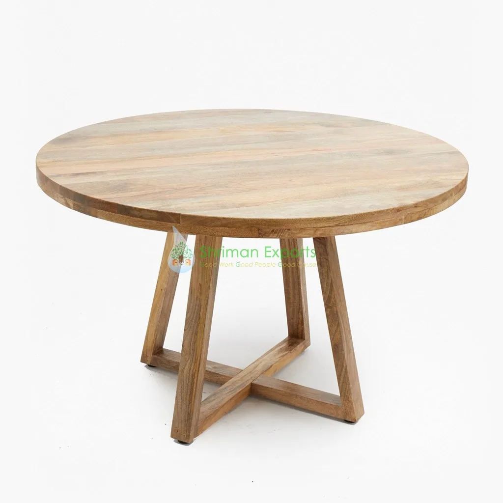 High Quality Designer Solid Wood Round Dining Table Cross Legs For 4 People Dining Room Furniture Buy Quality Product Home Furniture From India Industrial Vintage Indian Mango Wood Restaurant Furniture