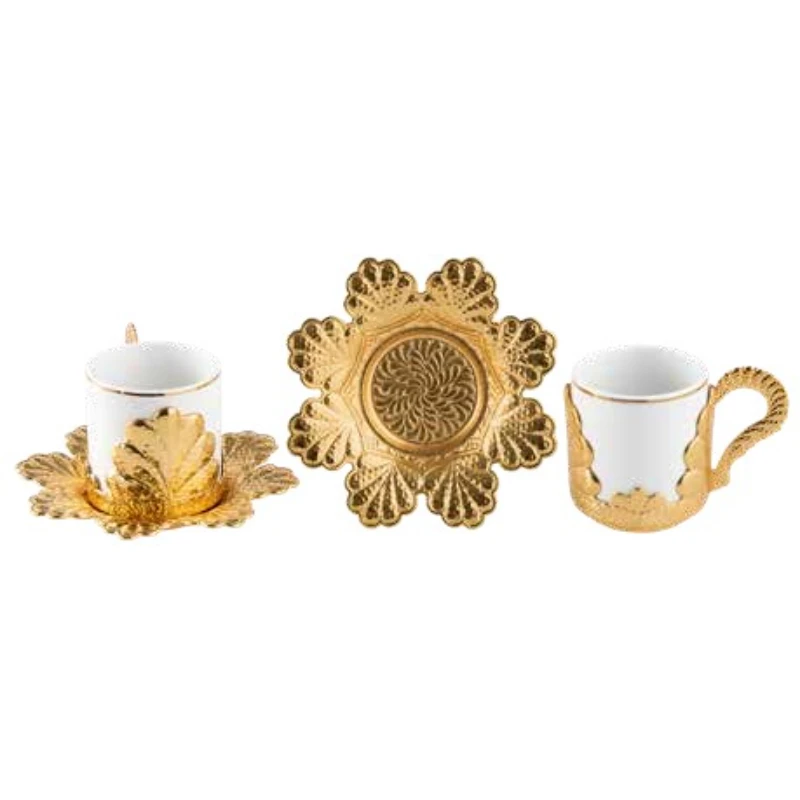 Turkish Silver Gold Ceramic Coffee Cup Set Tableware With Tray Turkish ...