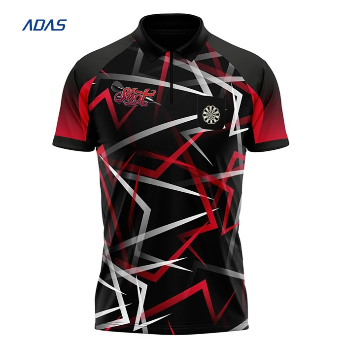 Cheap Custom Logo Dart Polo Sublimation Print Jersey Breathable Zipper Design Your Own for Team Darts Shirt Breathable Polyester