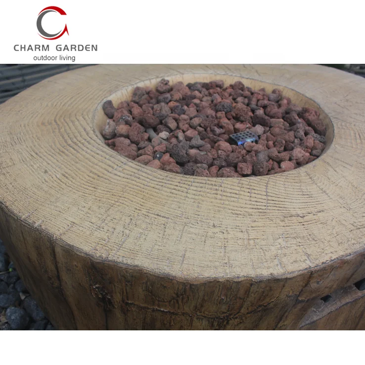 Concrete Gas Fire Pit Bowl Using As Coffee Table with Wood Vein Texture for Outdoor Living