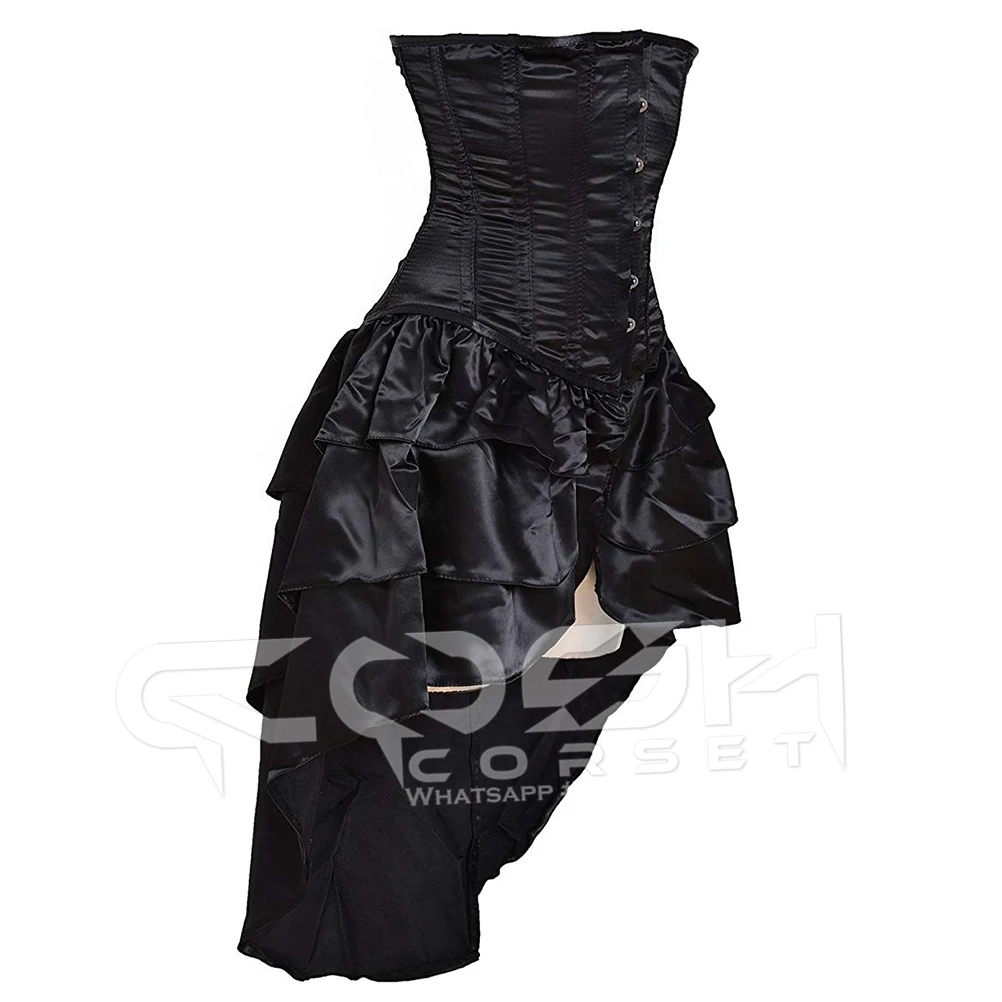 Black Satin Corset Dress Burlesque Gothic Steampunk Outfit Floral — free download
