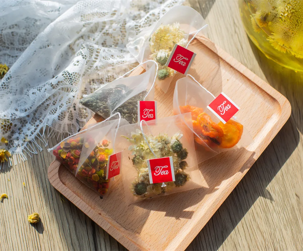 Popular  PLA Corn Fiber Empty  Biodegradable Pyramid Tea Bag With String and Tag