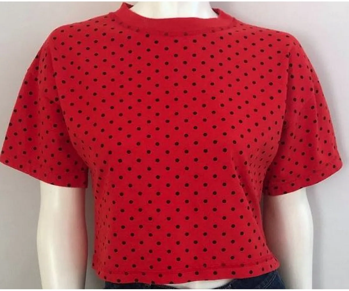 red and black polka dot shirt