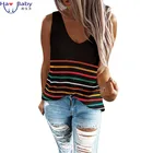 European And American Fashion Rainbow Stripes Ladies Vest Camisole T-Shirt Sexy Outer Wear Top