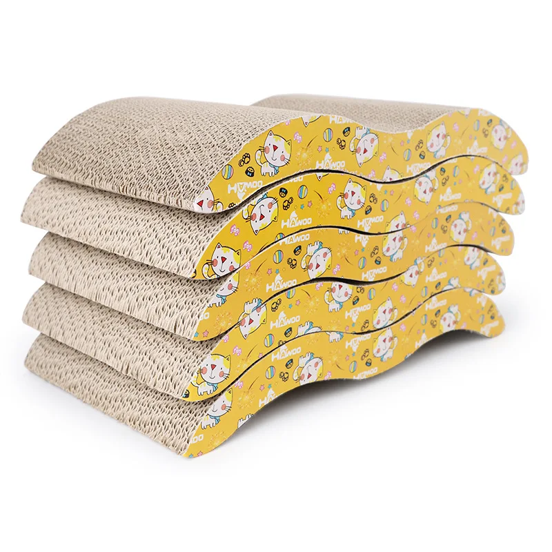 
 Оптовая продажа дизайн в виде волны Когтеточка для кошек нового дизайна для отдыха гофрированный картон картонная Когтеточка для кошек нового дизайна с Кошачьей Мятой  