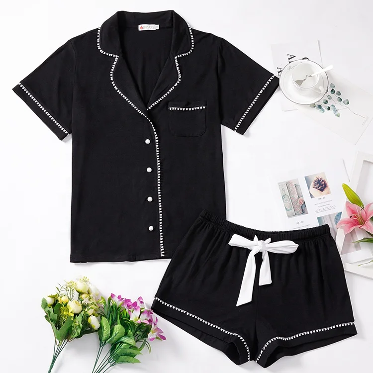 
2021 Пижама с бамбуковым цифровым принтом, с коротким рукавом, из двух частей, пижама из хлопка, женская одежда для сна 