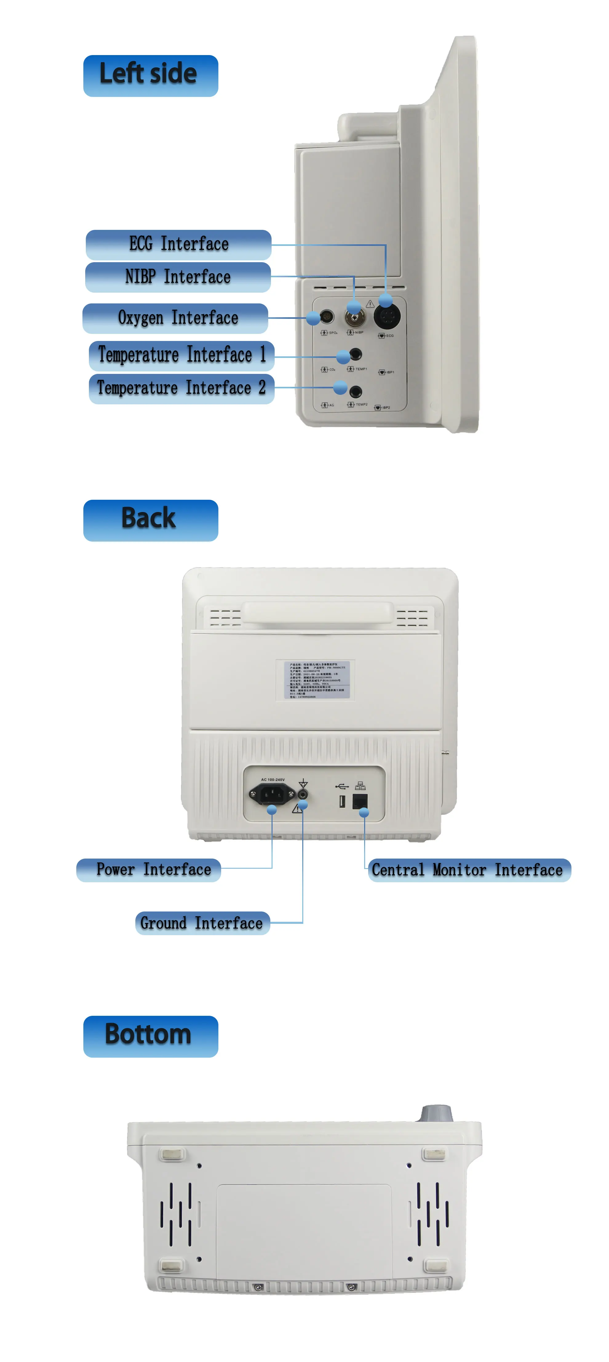 15 Inch Medical Vital Monitor 6 Parameter ICU Patient Monitor PM9000-GTE2 with 2 Years Warranty and Class III Certification