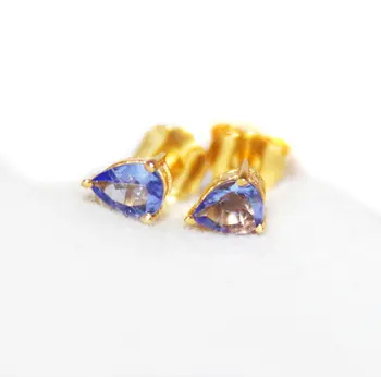 AAA+ Quality Pear Shape Tanzanite Gemstone 9K Yellow Gold Stud Earring Jewelry Wholesale