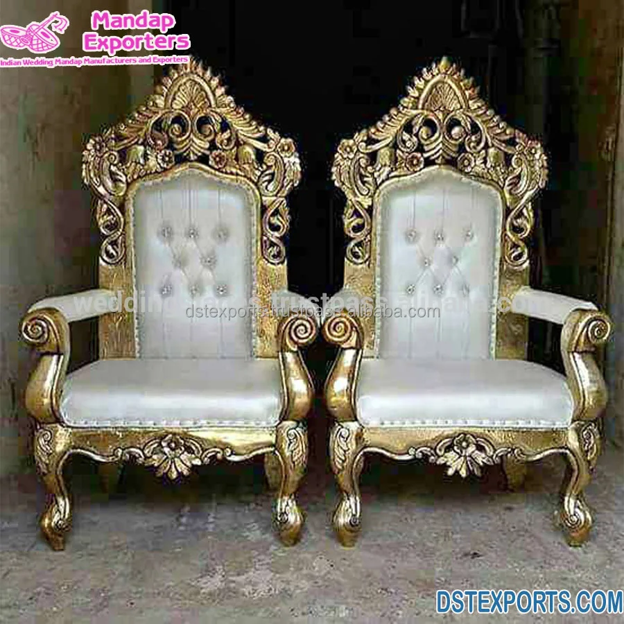 Queen Style High Back Throne Chair Luxury White Gold High Back Throne