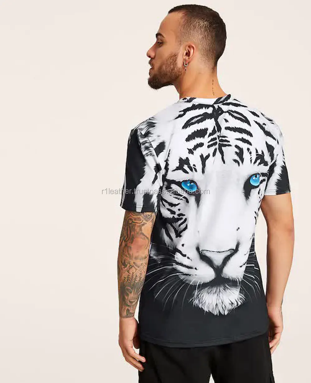 KINPLE Men's Graphic T-Shirt 3D Tiger Animal Printed Short Sleeve Running Gym Workout Casual Tees Fashion Top Crew Neck Top, Size: 2XL, Yellow